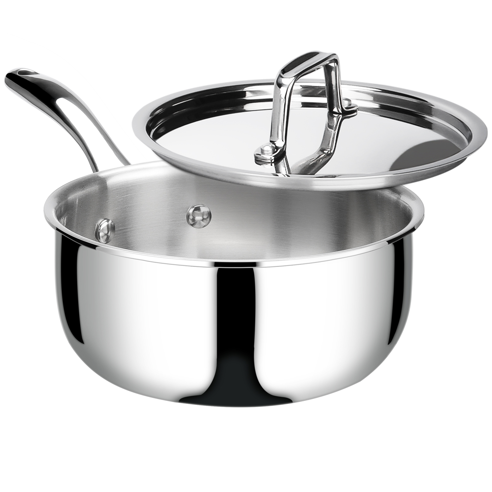 Cook N Home Stainless Steel Saucepan 3 Quart, Tri-Ply Full Clad Sauce Pan  with Glass Lid, Silver 