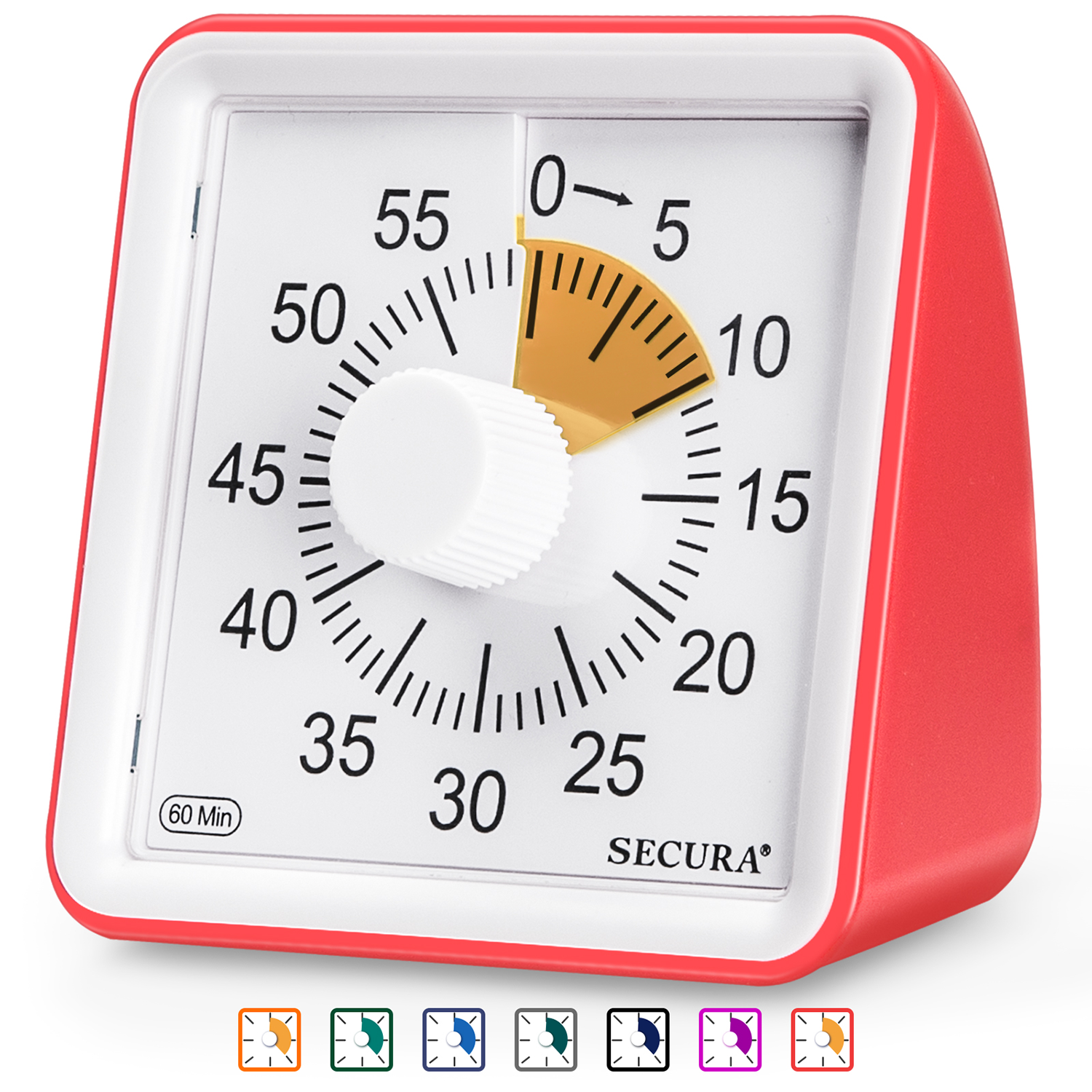 Secura 60-Minute Visual Timer, Silent Study Timer for Kids and