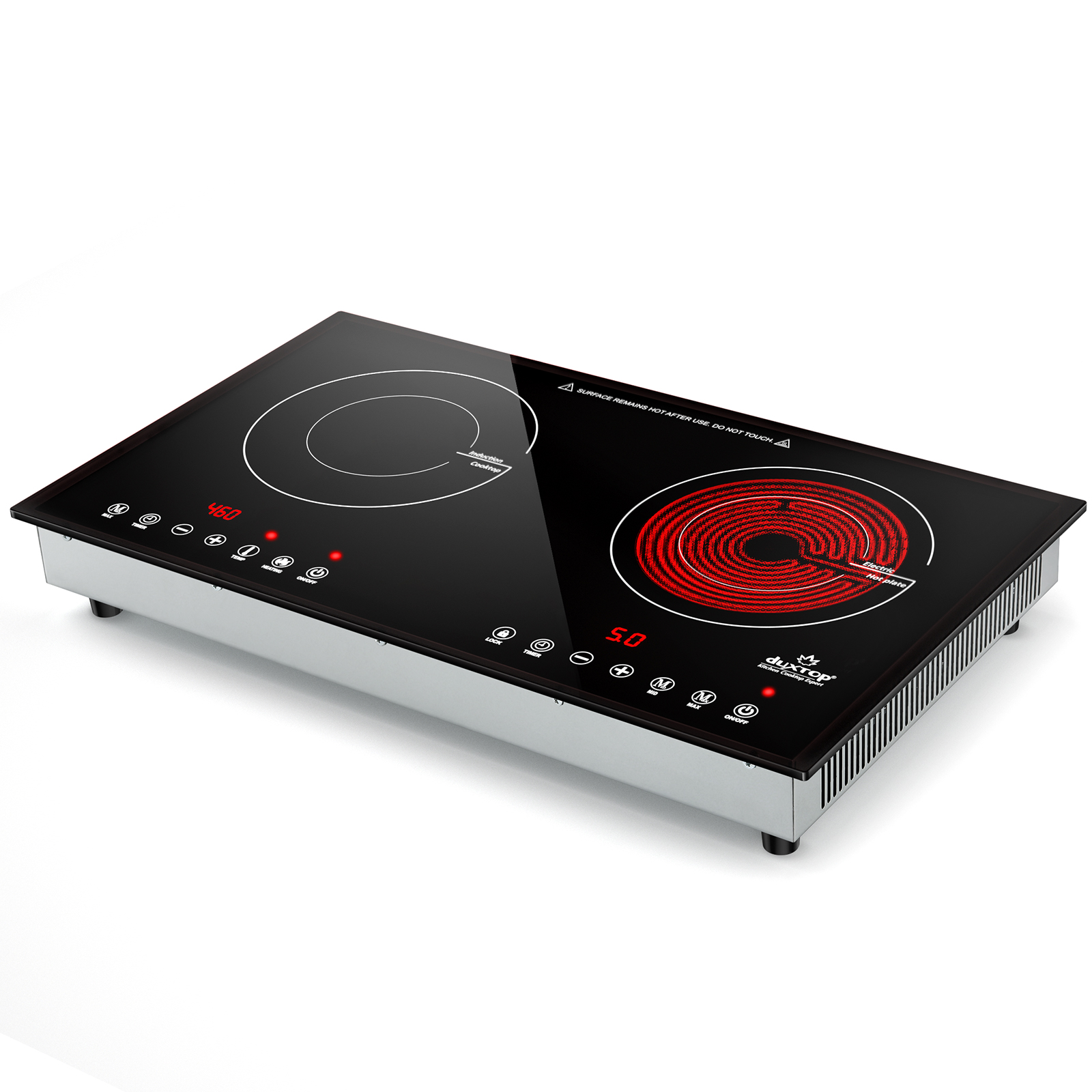 Duxtop Pro 1800W Induction Cooktop 2 Burner, Built-In Countertop Burners, Double  Induction and Infrared cooktop, Electric Hot Plate for Cooking, Electric  Stove with Sensor Touch Control, 9820HLBI - The Secura