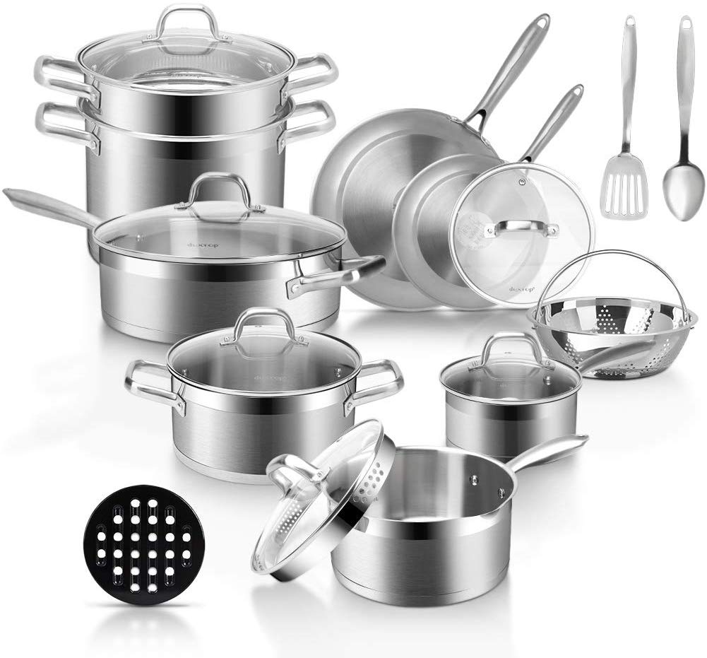 Details about   22CM S/S 4TIER INDUCTION HOB STEAMER COOKWARE POT PAN SET WITH GLASS LID 