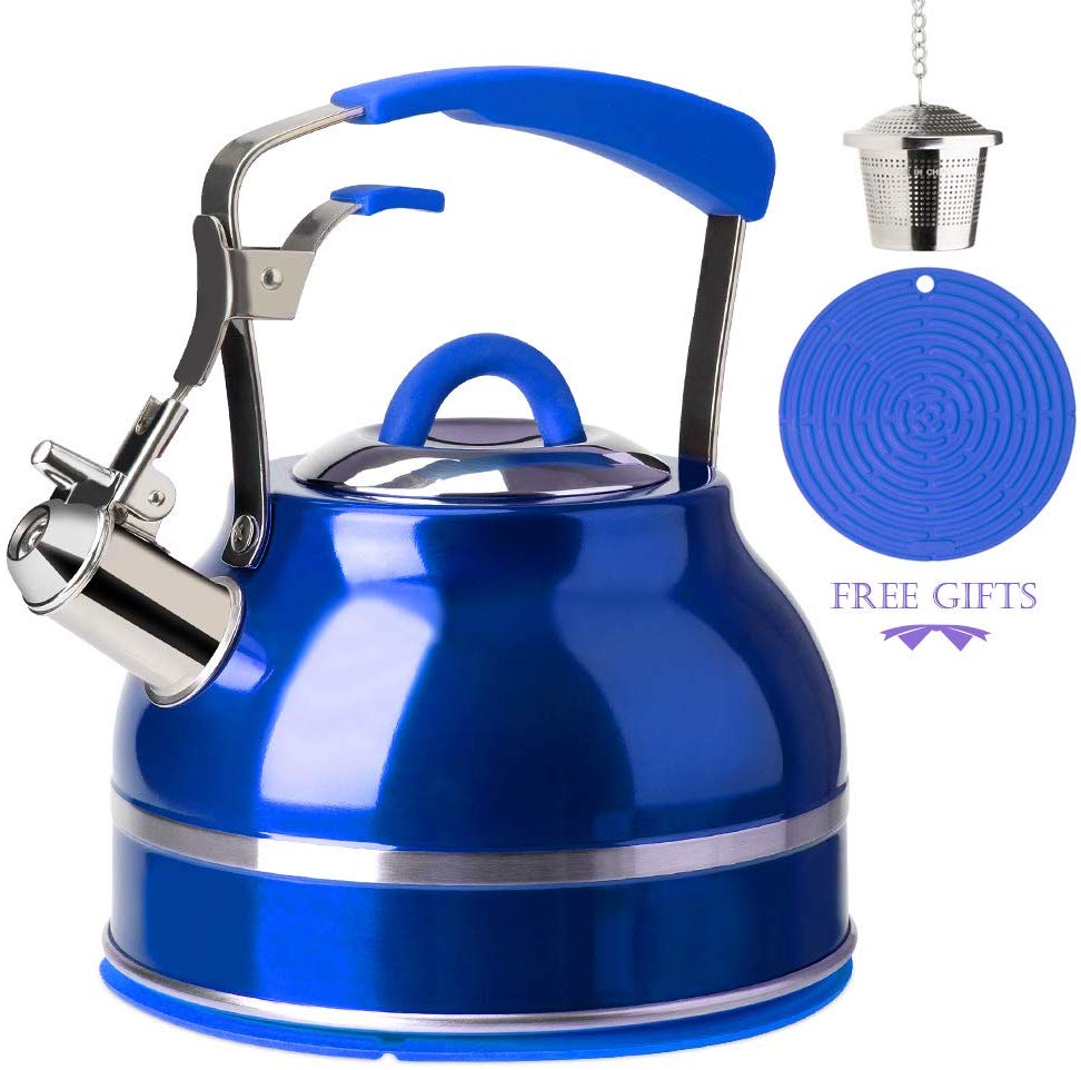 2 Liters Stainless Steel Teakettle With Strainer, Stovetop Tea Kettle  Whistling Teapot With Cool Grip Handle