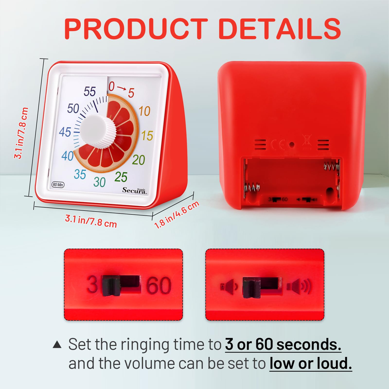 Secura 60-Minute Visual Countdown Timer for Kids & Adults, Classroom ...