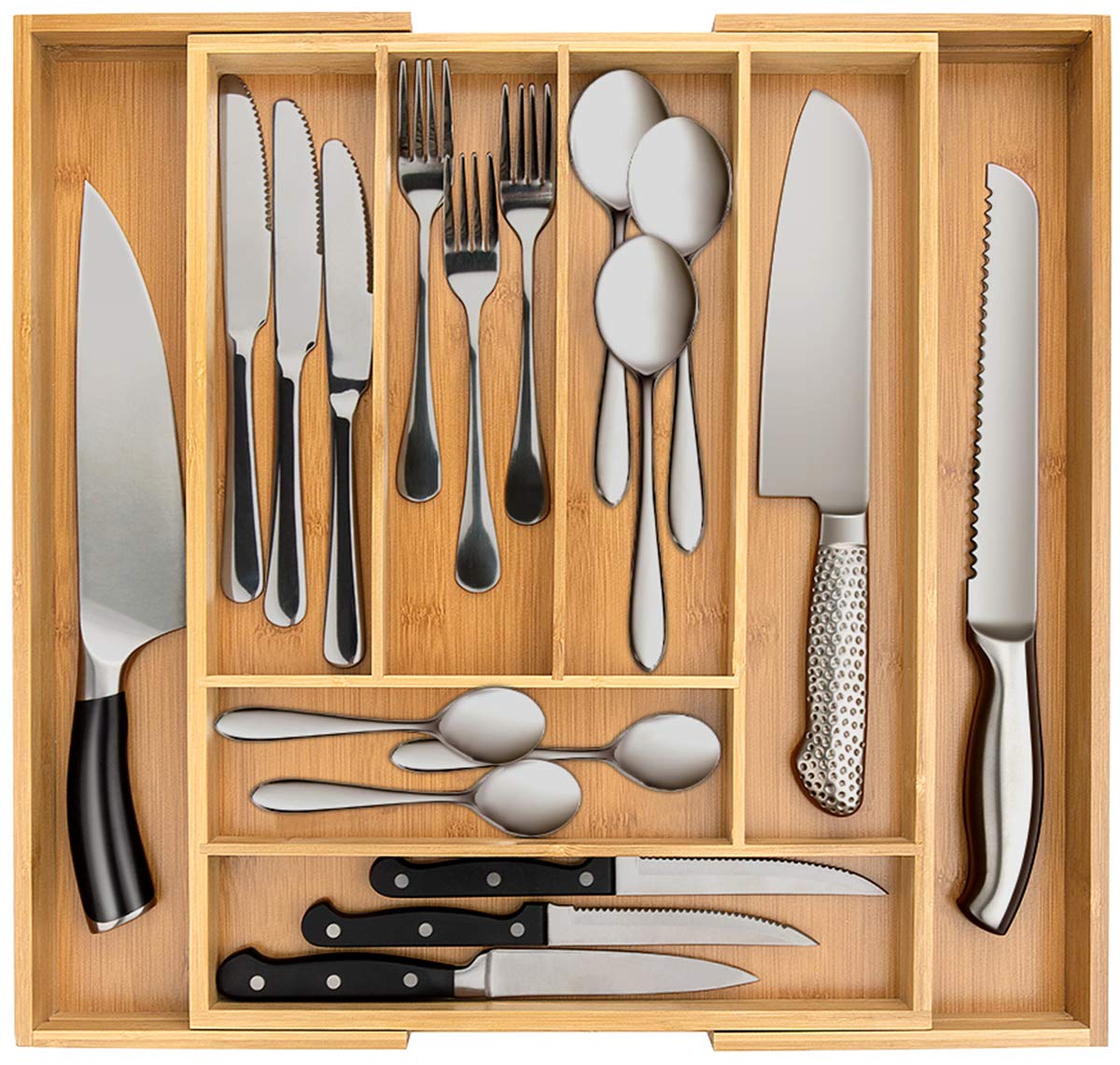 Secura Bamboo Expandable Drawer Organizer, Silverware Utensil