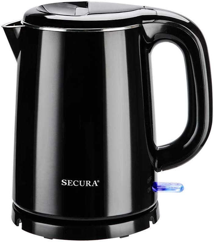 SWK-1001DB Secura Stainless Steel Double Wall Electric Kettle Water Heater  for Tea Coffee w/Auto Shut-Off and Boil-Dry Protection, 1.0L