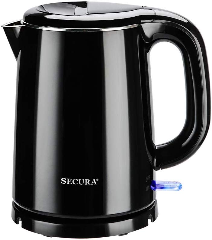 Secura Stainless Steel Double Wall Electric Kettle Water Heater for Tea  Coffee w/Auto Shut-Off and Boil-Dry Protection, 1.0L (Black) - The Secura