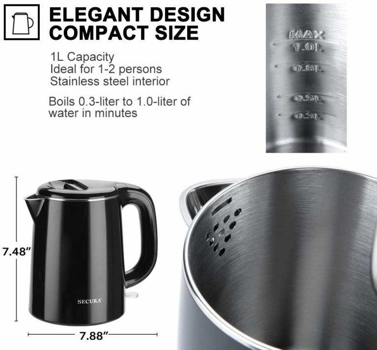 Secura Stainless Steel Double Wall Electric Kettle Water Heater for Tea