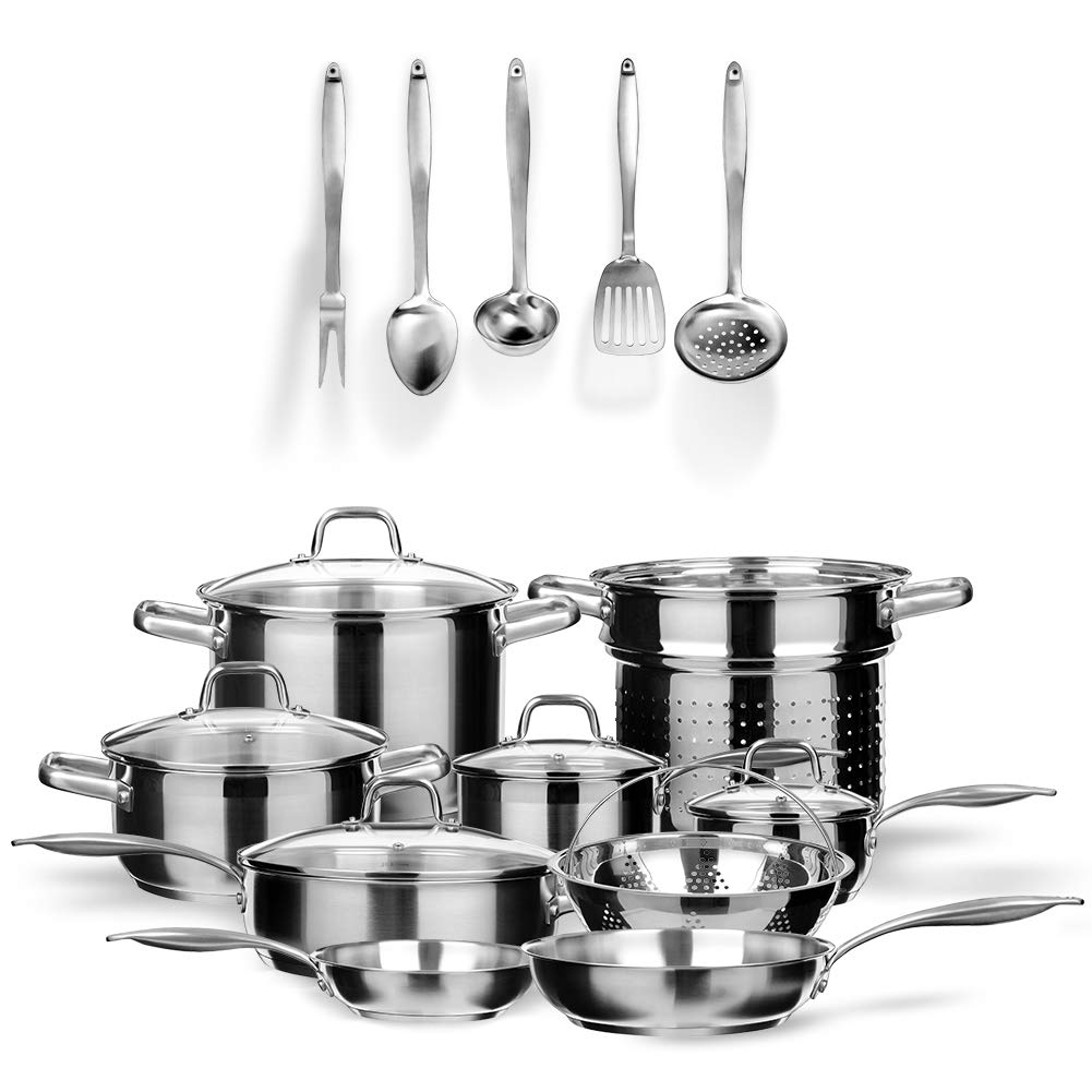 19 Pieces Duxtop SSIB Stainless Steel Induction Cookware Set Impact-bonded Technology 