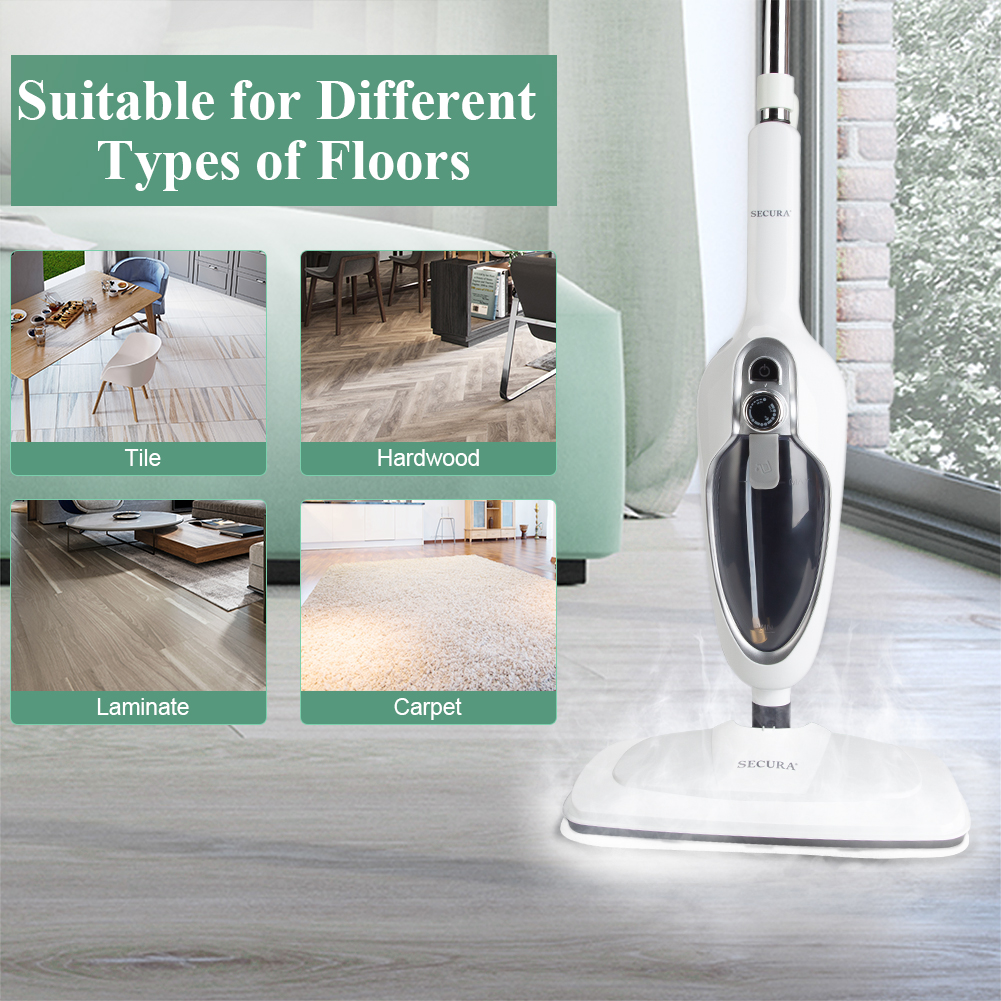 Secura Steam Mop 10-in-1 Convenient Detachable Steam Cleaner, White Multifunctional  Cleaning Machine Floor Steamer with 3 Microfiber Mop Pads - The Secura