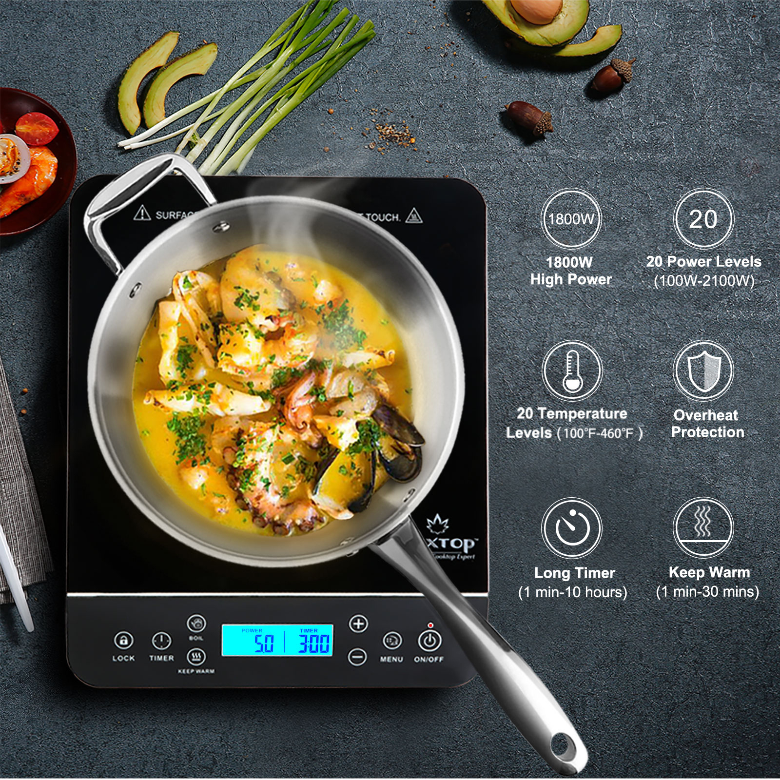 Duxtop Portable Induction Cooktop, Countertop Burner Induction Hot Plate,  Black 9610LS BT-200DZ & Whole-Clad Tri-Ply Stainless Steel Stir-Fry Pan