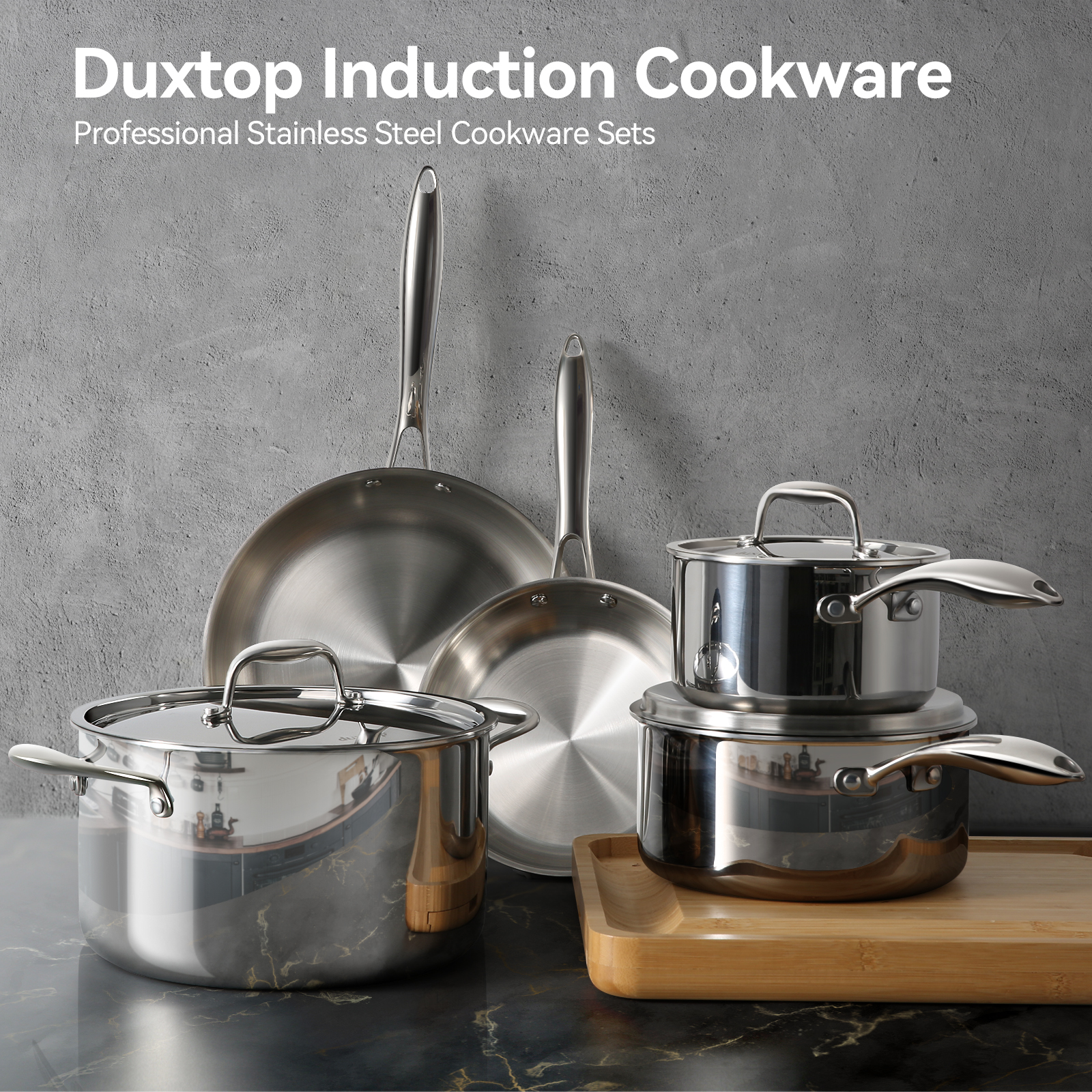 Duxtop 10PC Kitchen Pots and Pans Set, Whole-Clad Tri-Ply Stainless Steel  Induction Cookware Set - The Secura