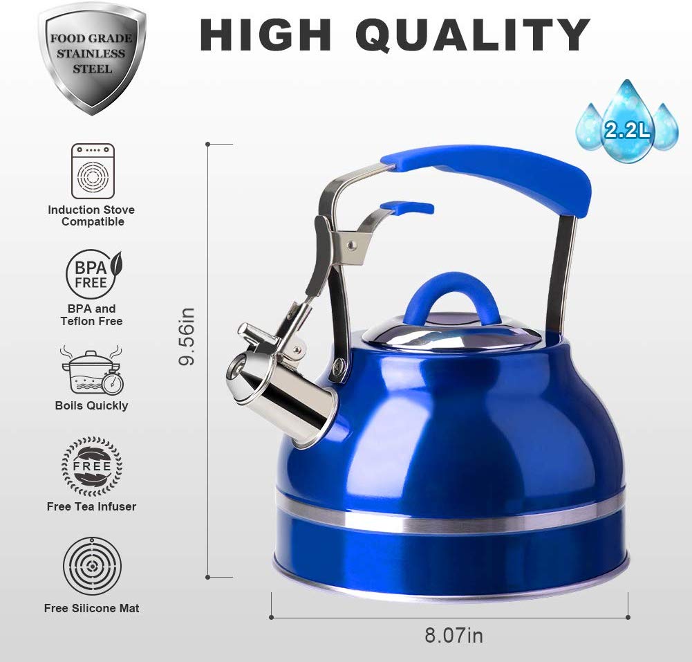 2 Liters Stainless Steel Teakettle With Strainer, Stovetop Tea Kettle  Whistling Teapot With Cool Grip Handle