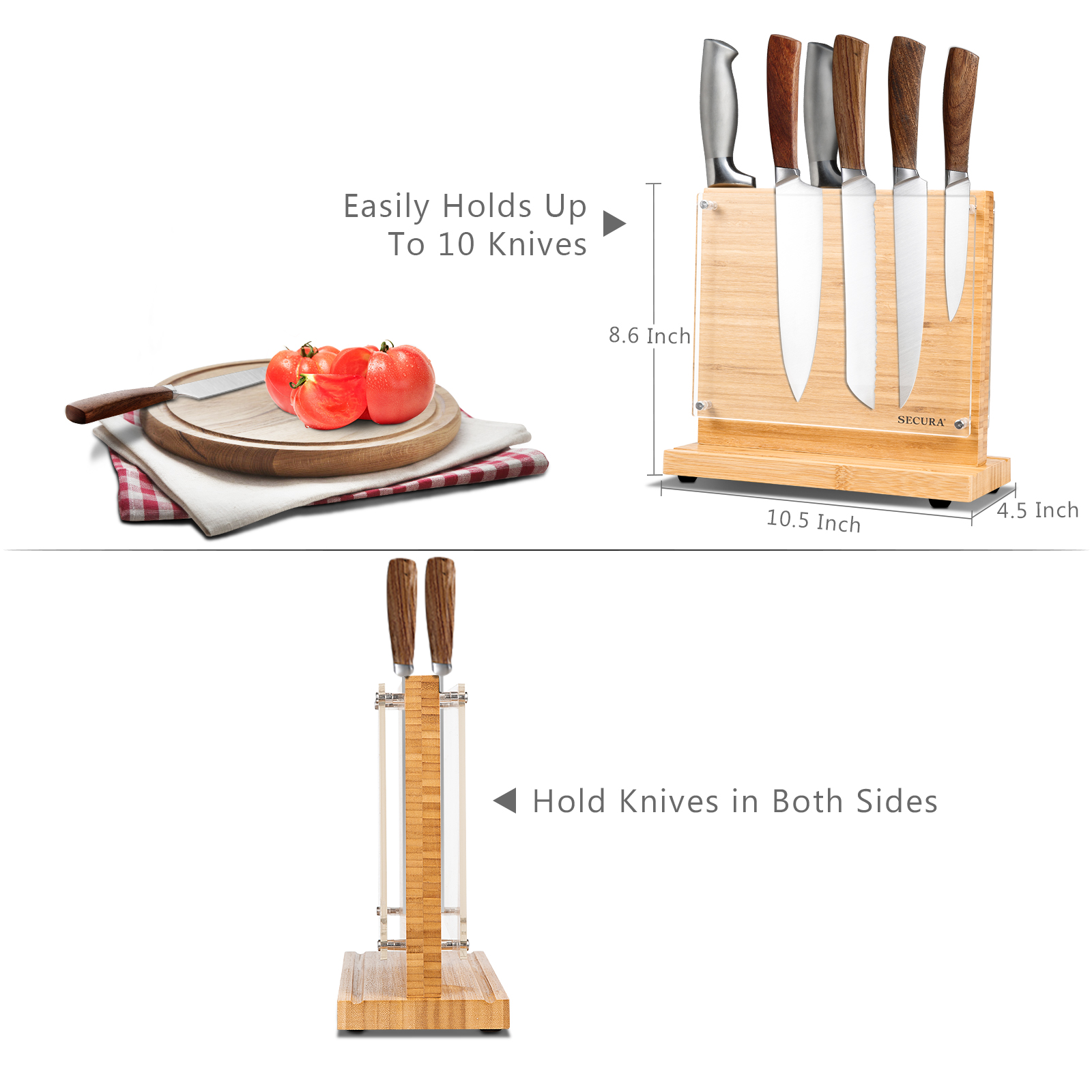 KitchenEdge Bamboo Magnetic Knife Block and Cooking Utensil Holder, Sleek  Storage for Chefs Knives, Steak Knives, Spatulas, Scissors, Non-Slip Rubber
