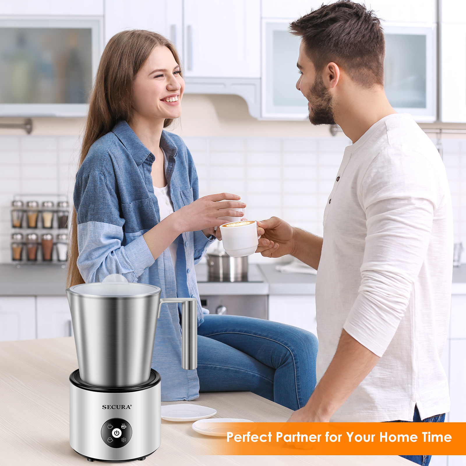 Milk Frother Machine, 4-in-1 Detachable Stainless Steel Hot & Cold Electric  Milk Warmer and Foam Maker with Smart Touch Control and Dishwasher Safe