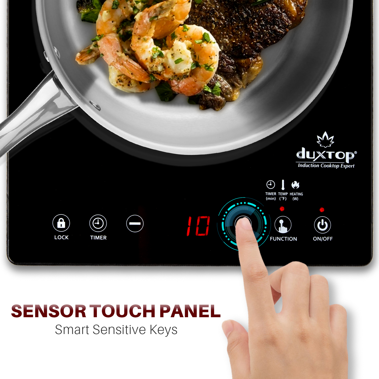 Duxtop Portable Induction Cooktop, High End Full Glass Induction Burner  with Sensor Touch, 1800W Countertop Burner with Stainless Steel Housing,  E200A, Black - The Secura
