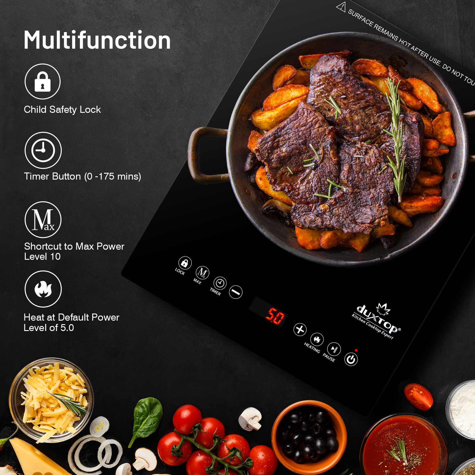 Duxtop 1600W Single Burner Electric Cooktop, Electric Hot Plate for  Cooking, Electric Stove with Sensor Touch Control, Portable Infrared Burner  with Timer and Safety Lock, E200AIR/ 9500STIR - The Secura