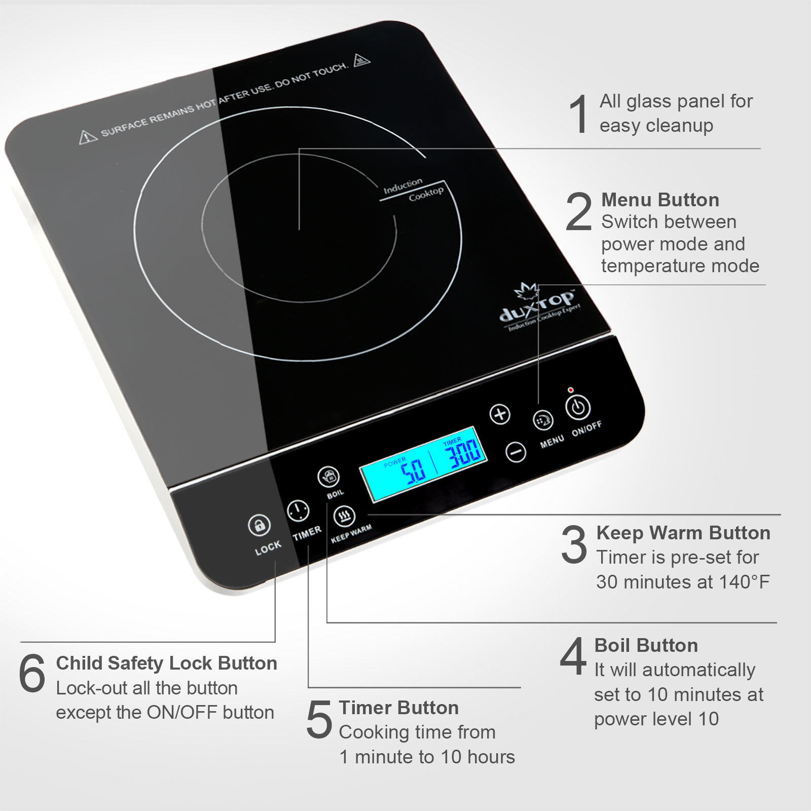 Duxtop 1800W Portable Induction Cooktop Countertop Burner, Silver  8120MC/BT-180G3