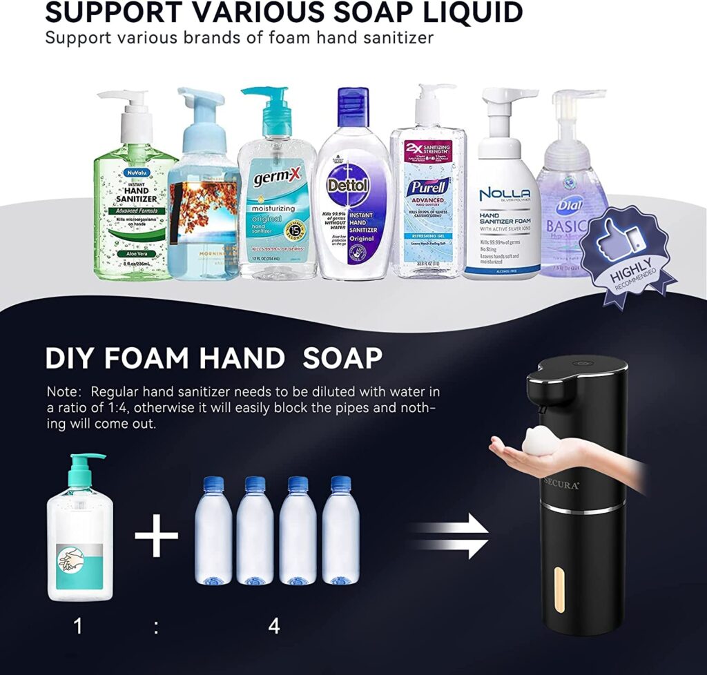 Secura Foaming Soap Dispenser, 10oz/300ml Touchless Automatic Soap
