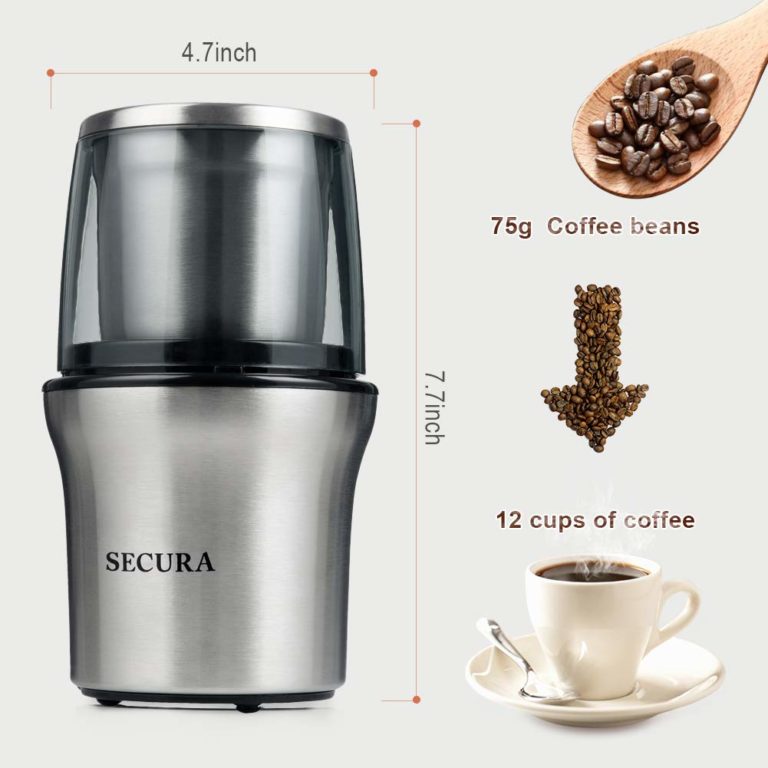 Secura Electric Coffee Grinder and Spice Grinder with 2 Stainless Steel