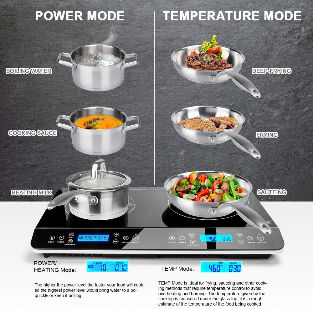 9620LS LCD Portable Double Induction Cooktop 1800W Digital Electric  Countertop