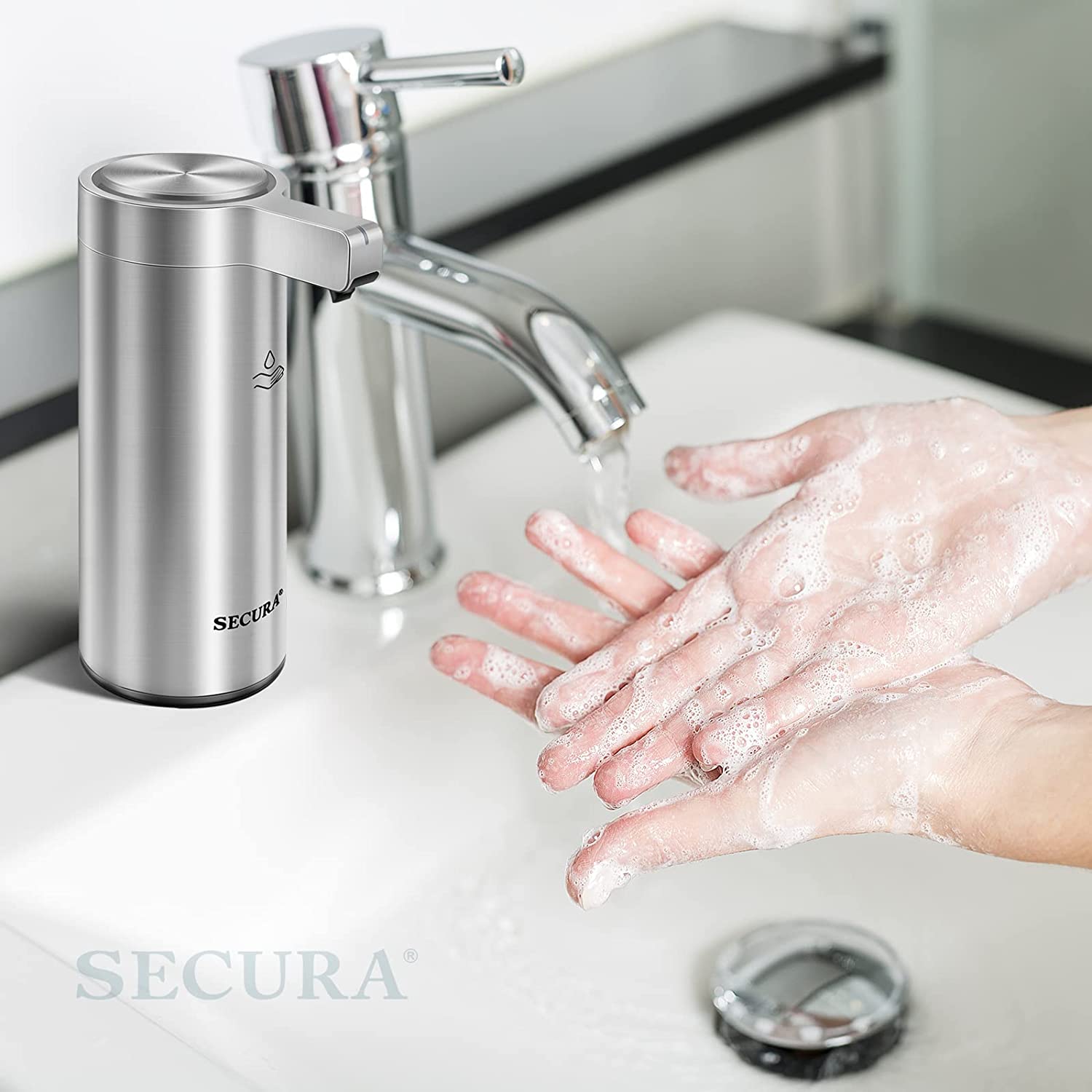 Secura Automatic Soap Dispenser, 9 oz/270ml Stainless Steel Touchless Soap Dispenser, Hand