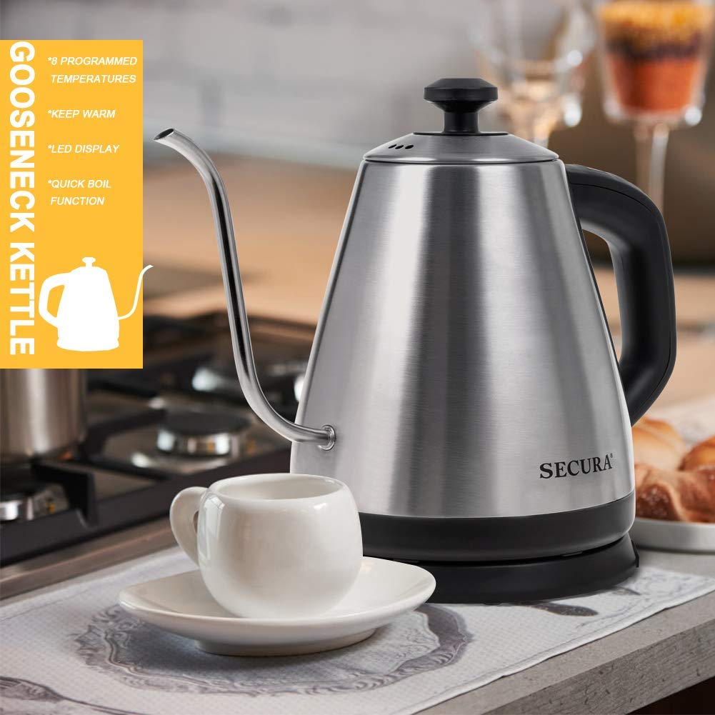 12H Keep Warm,1200W-0.8L Leak-Proof Ultra Fast Boiling Electric Kettle for Pour-Over Coffee/Tea Ulalov Gooseneck Kettle Temperature Control 5 Variable Presets 100% Stainless Steel