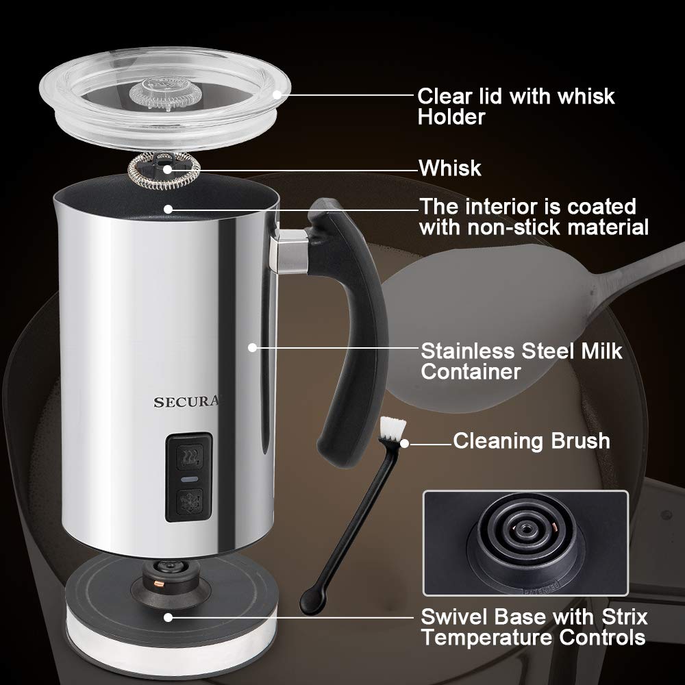 Secura Electric Milk Frother, Automatic Milk Steamer Warm or Cold Foam  Maker for Coffee, Cappuccino, Latte, Stainless Steel Milk Warmer with Strix  Temperature Controls - The Secura