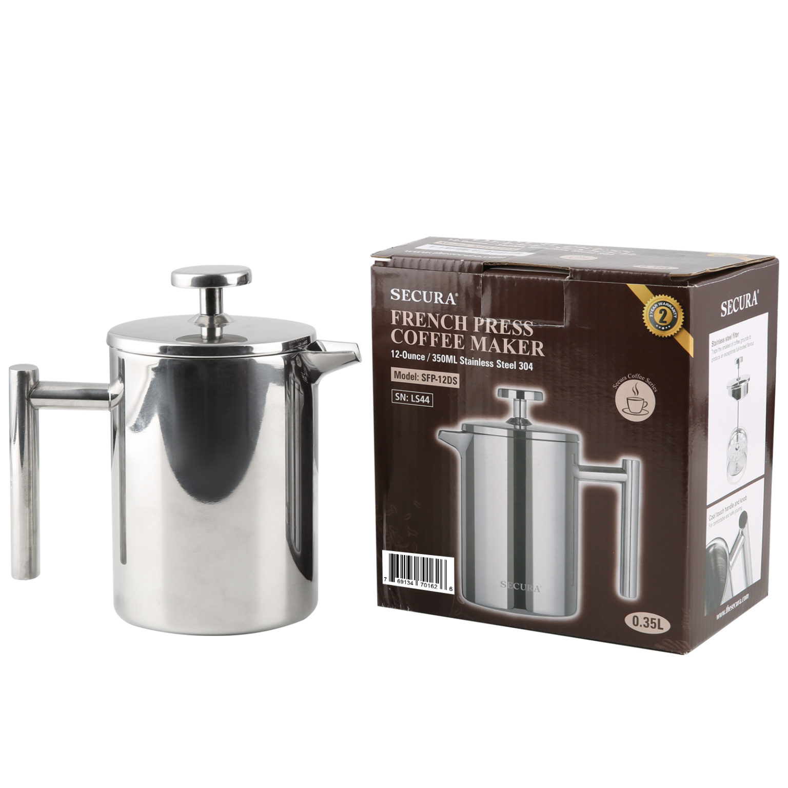 Secura French Press Coffee Maker, 304 Grade Stainless Steel Insulated