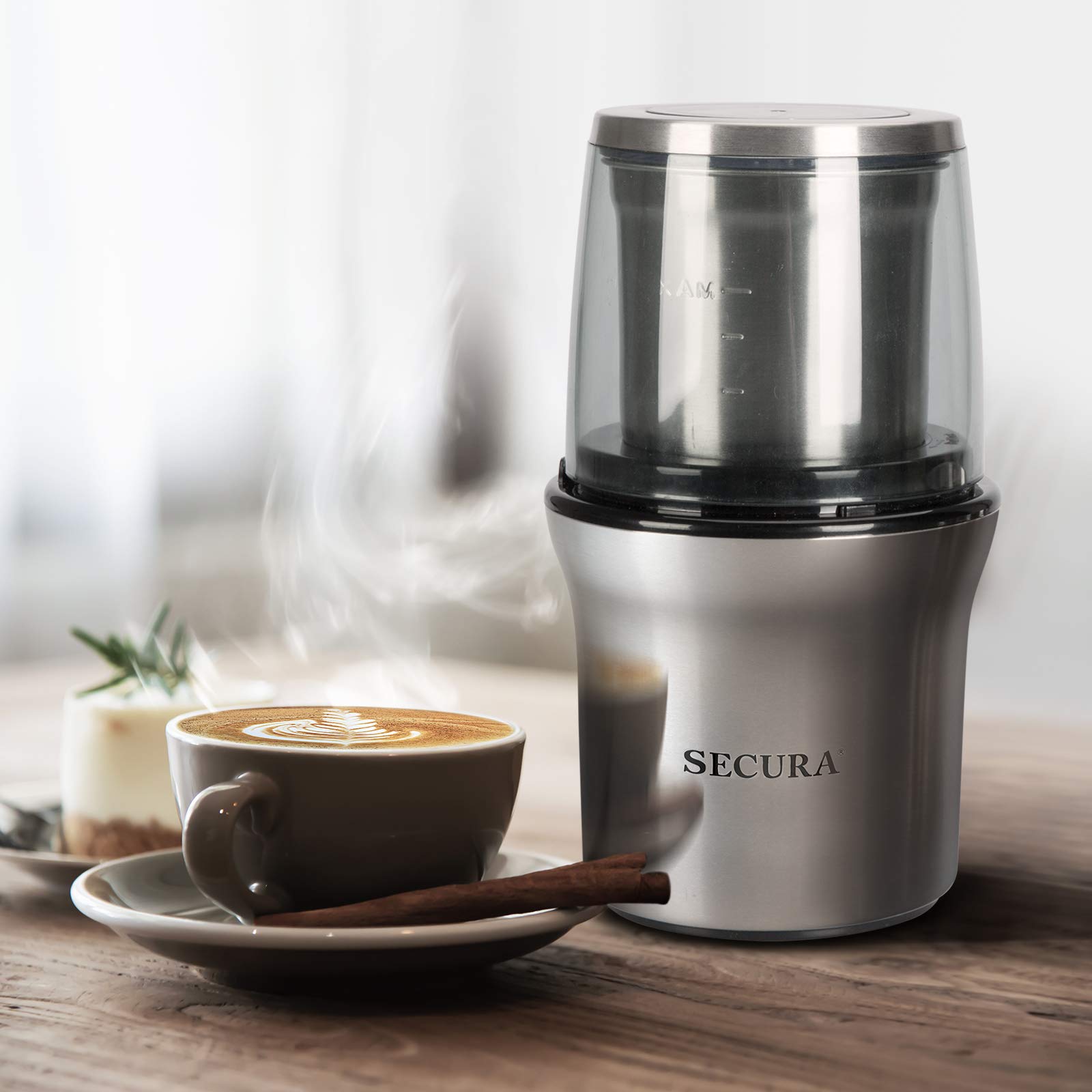 Secura Electric Coffee Grinder and Spice Grinder with 2 Stainless Steel  Blades Removable Bowls - The Secura