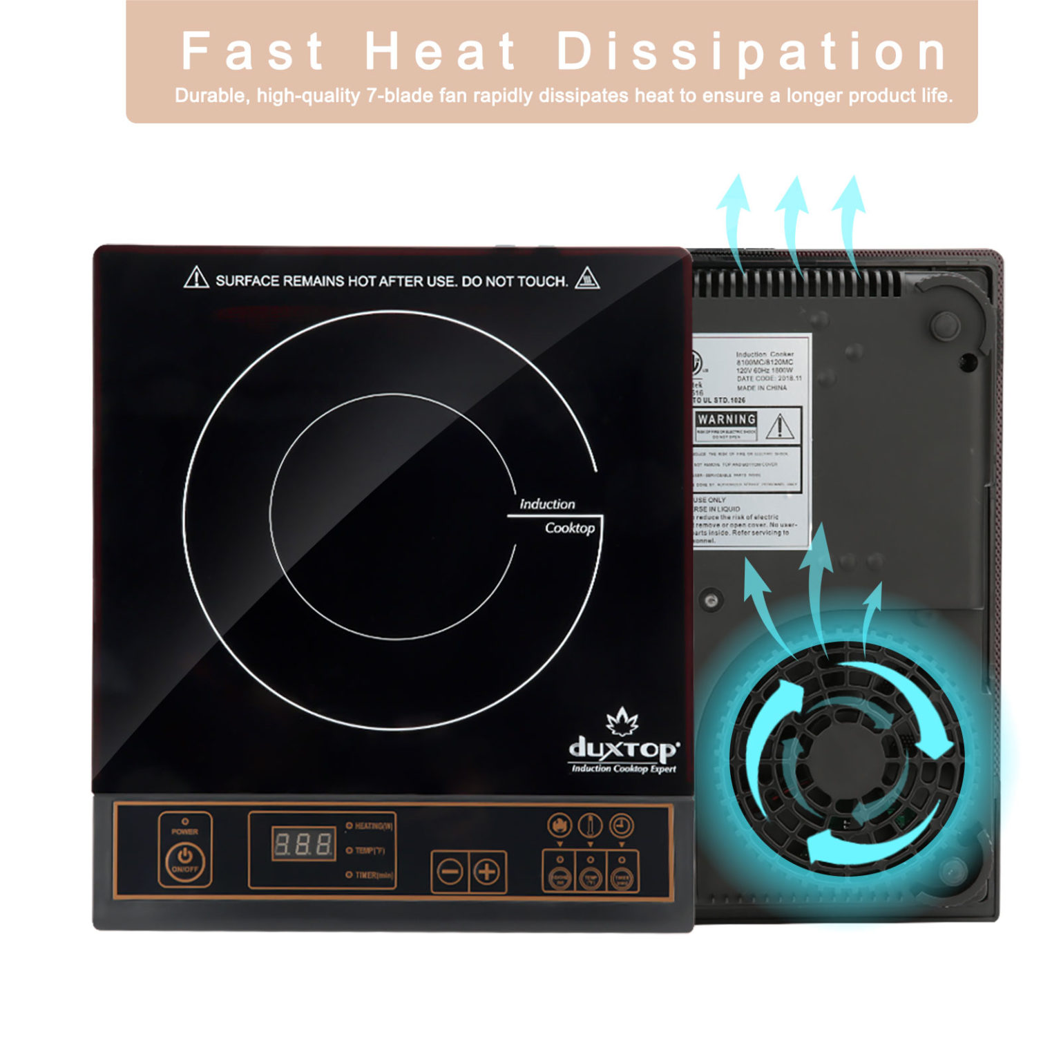 Duxtop 1800W Portable Induction Cooktop Countertop Burner, Gold 8100MC