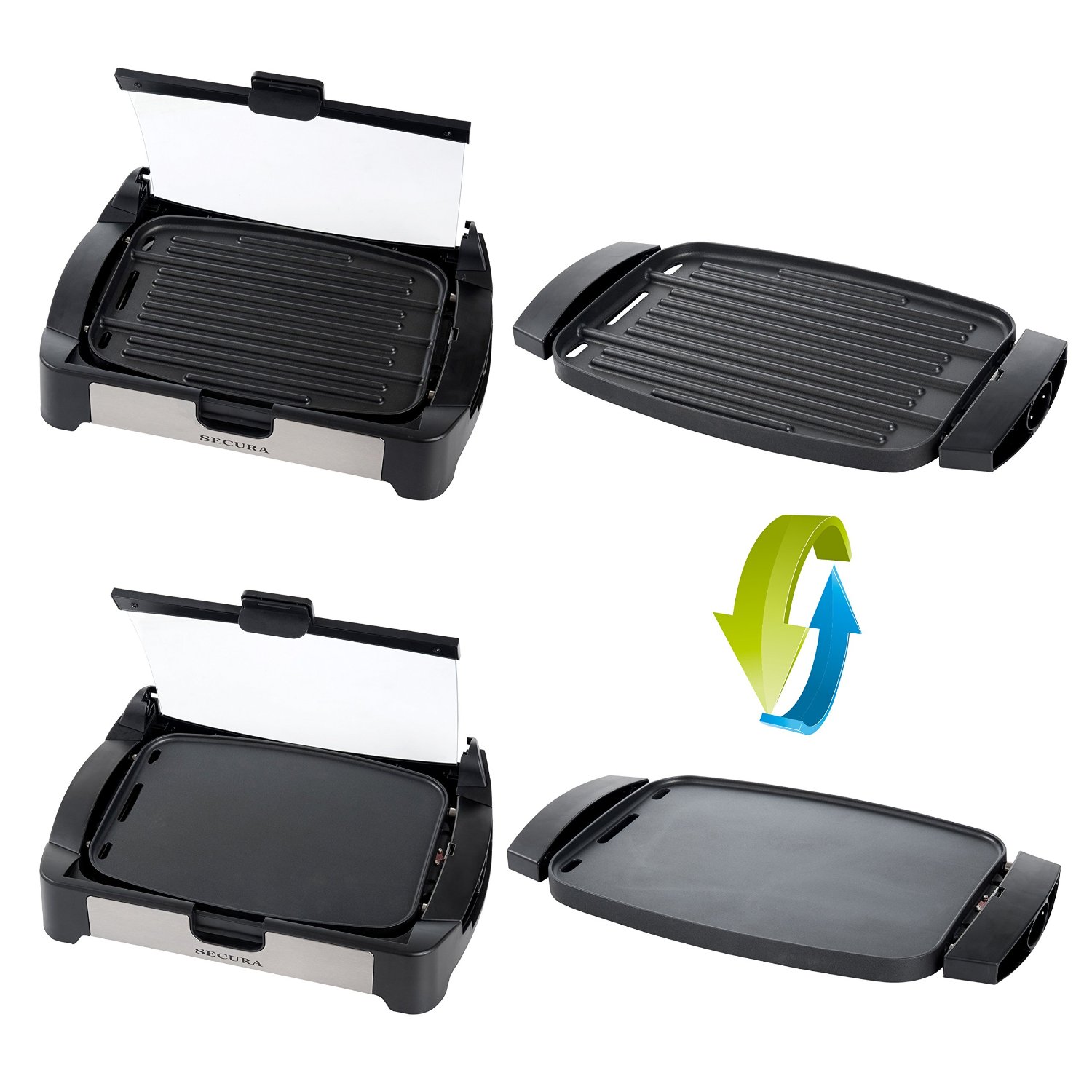 Secura 1700W Electric Reversible Grill Griddle with Glass Lid The Secura