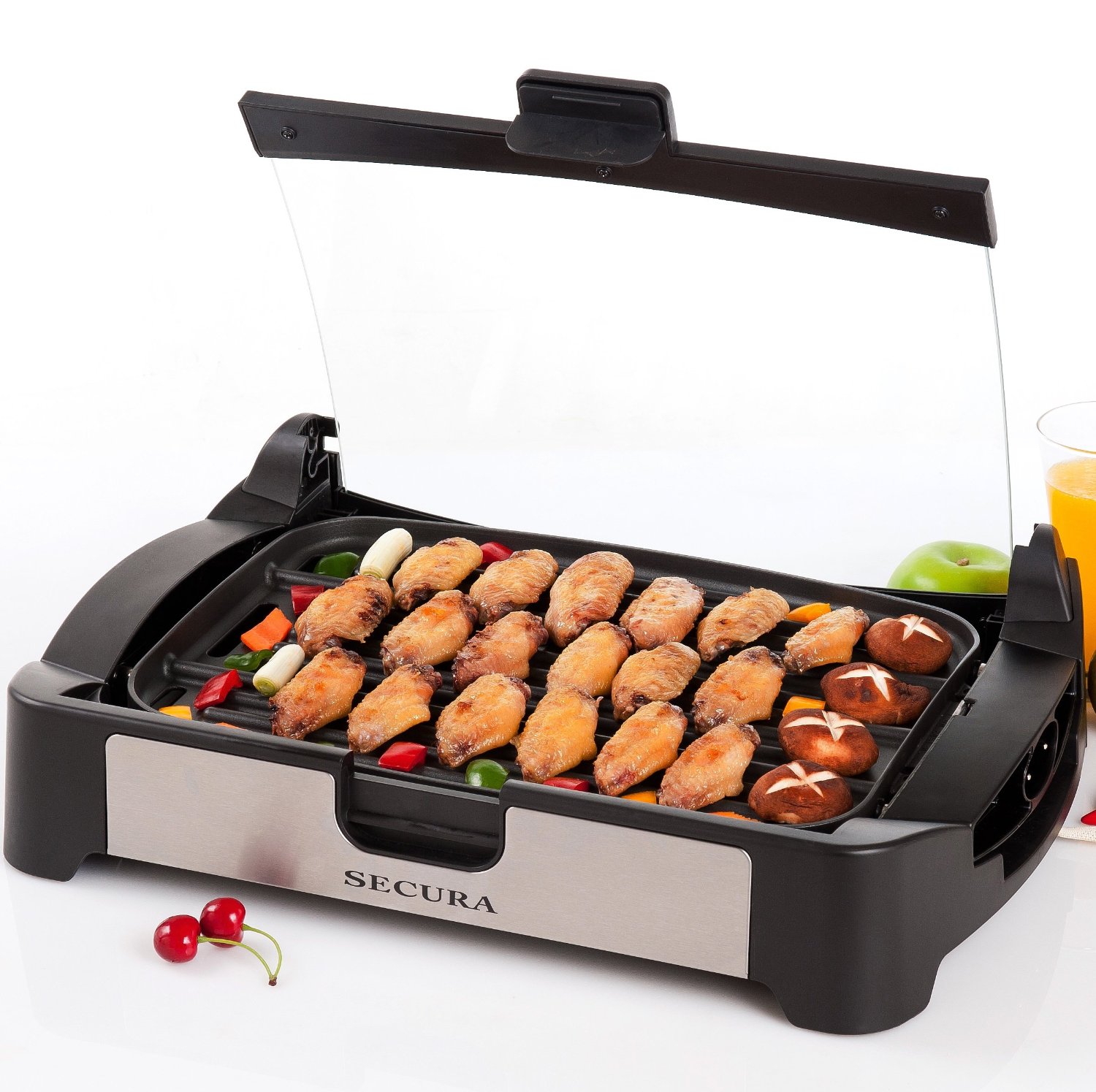 Secura 1700W Electric Reversible Grill Griddle with Glass Lid - The Secura