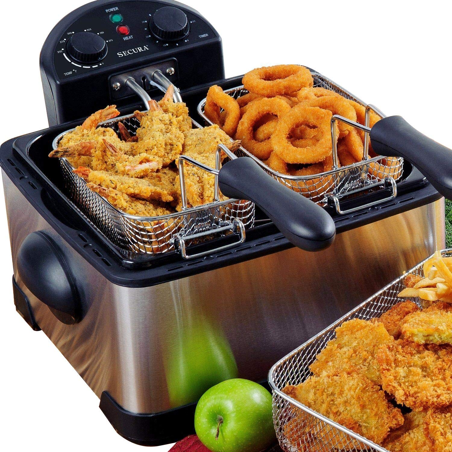 Secura 1700-Watt Stainless-Steel Triple Basket Electric Deep Fryer with  Timer Free Extra Odor Filter, 4L/17-Cup - The Secura