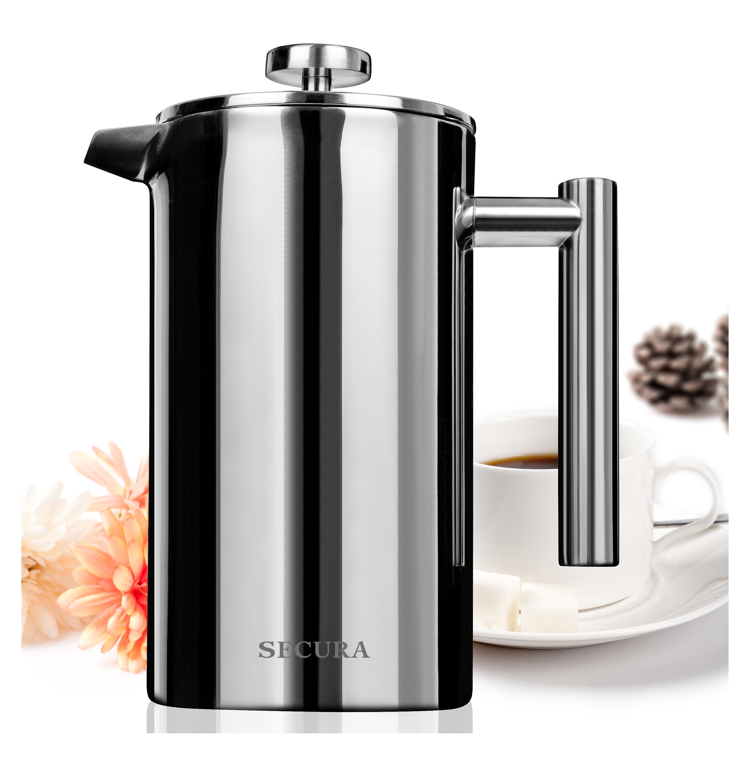 Secura French Press Coffee Maker, 304 Grade Stainless Steel Insulated  Coffee Press with 2 Extra Screens, 34oz (1 Litre), Silver