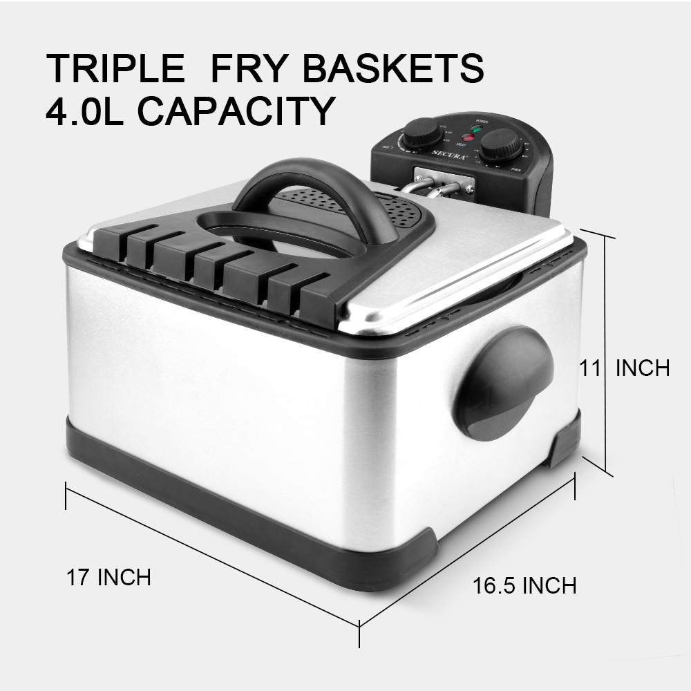 Secura 1700-Watt Stainless-Steel Triple Basket Electric Deep Fryer