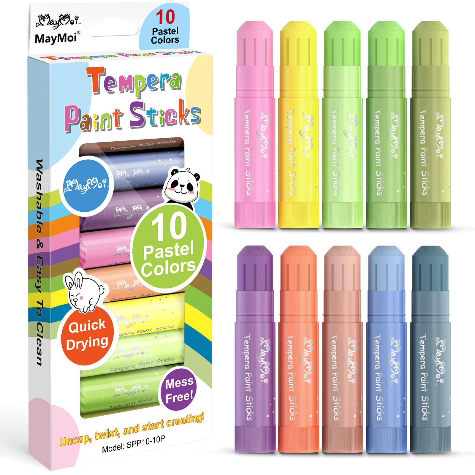 Non-Toxic 24 Bright Colors, 6g MayMoi Washable Tempera Paint Sticks Quick Drying & No Mess Paint Sticks for Kids 