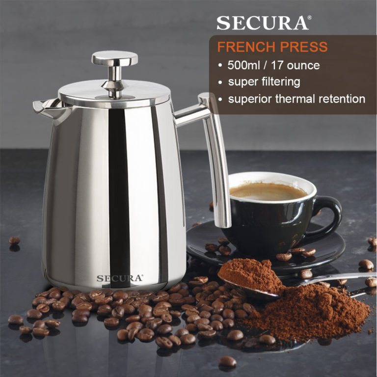 Secura French Press Coffee Maker, 17Ounce, 18/10 Stainless Steel